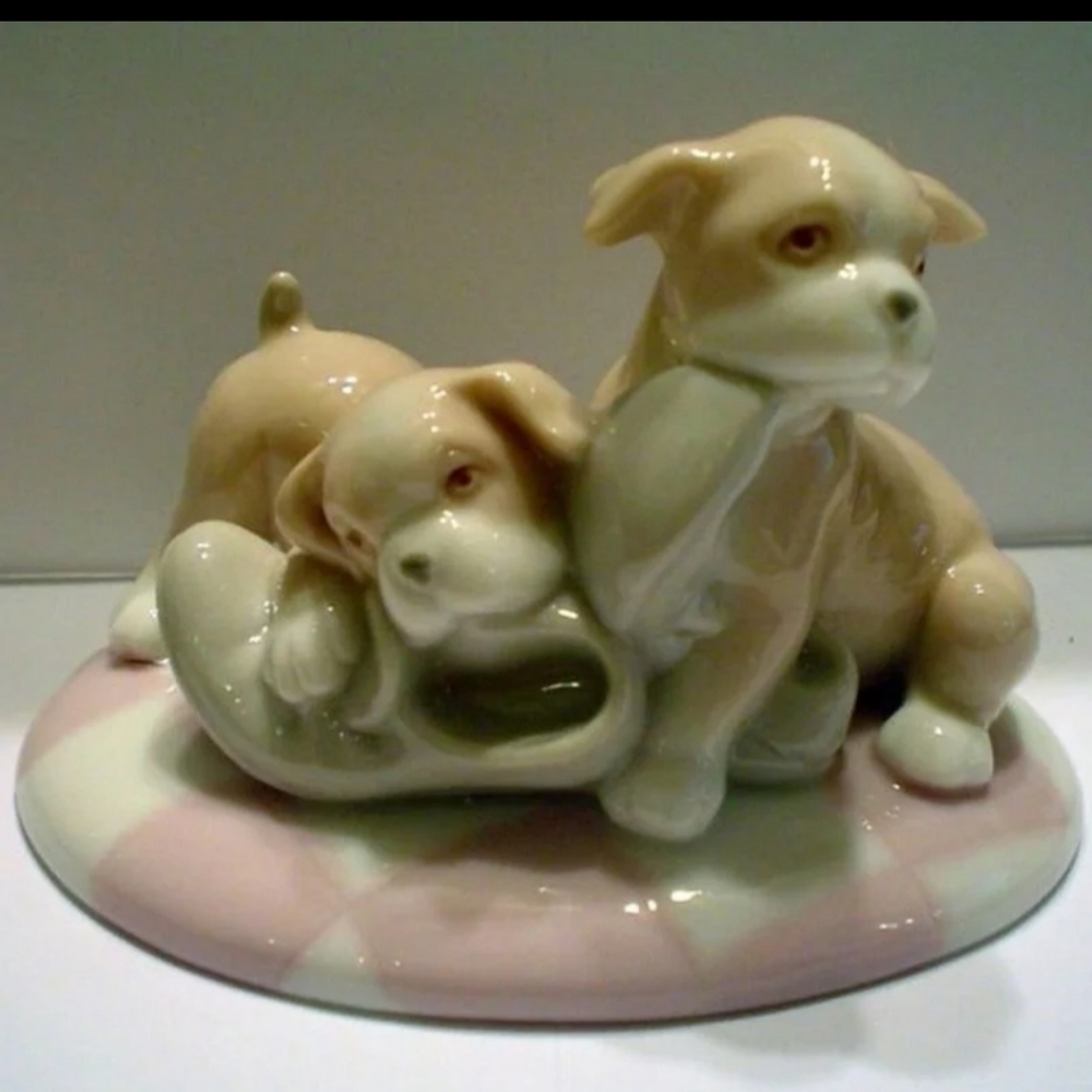 Playful Boxer Puppy Dogs Premium Hand Painted Porcelain Figurine - Numbered NWT